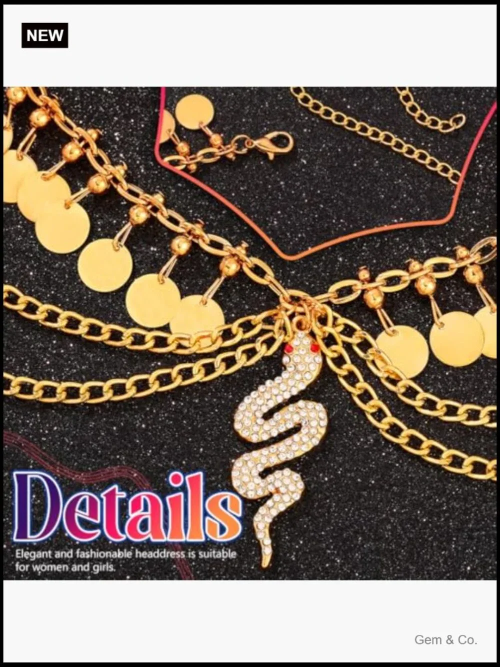 Sequin Head Chain Hair Accessory with Snake Pendant